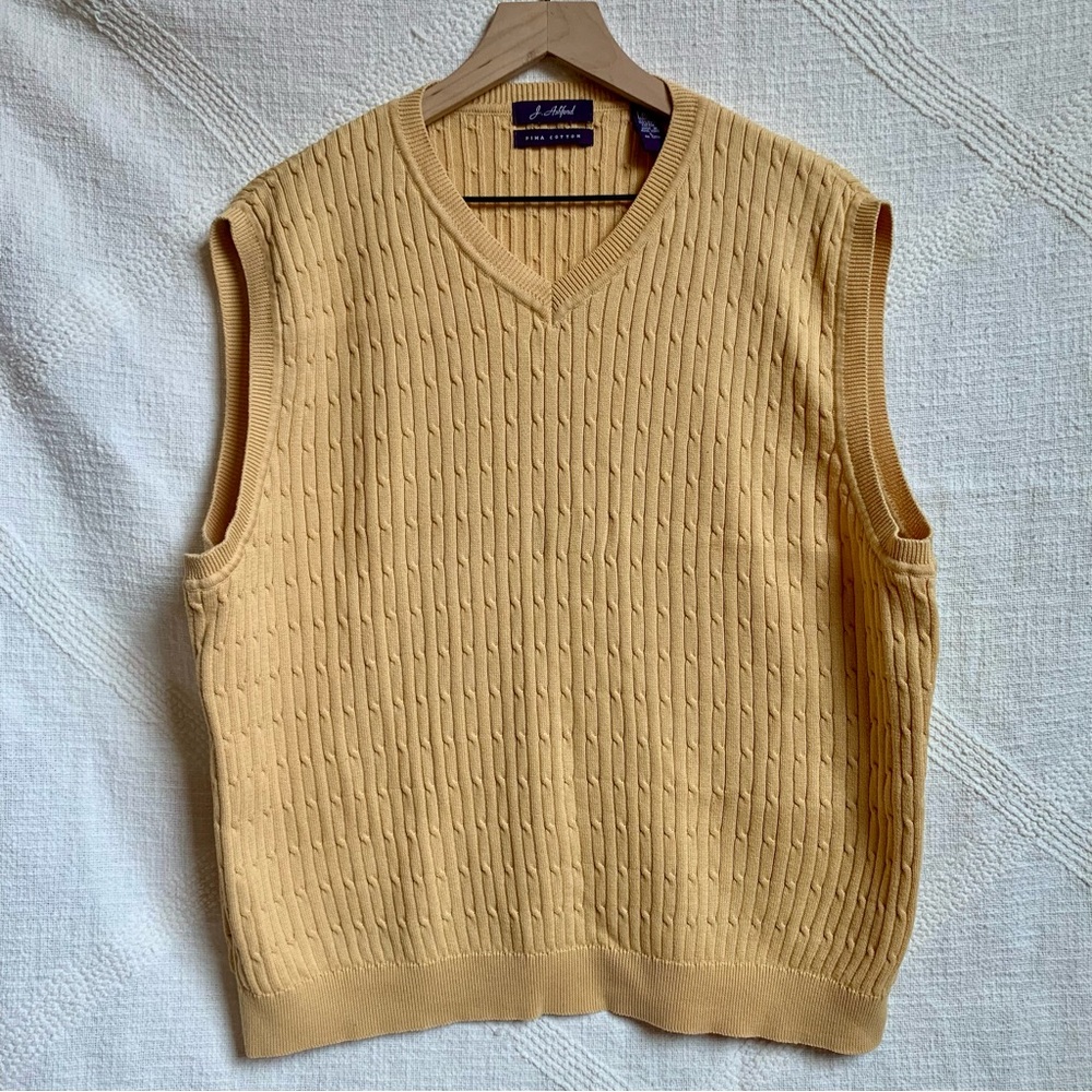 John Ashford Butter Yellow Men’s Golf Sweater Vest Pullover 100% Pima Cotton L